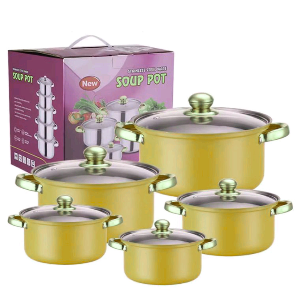 Casseroles inox dorées de 5 Pièces