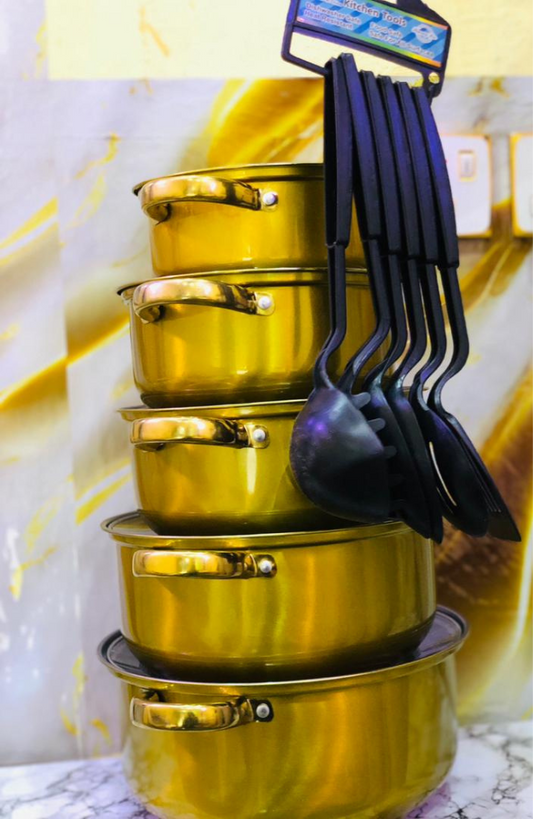 Casseroles inox dorées de 5 Pièces