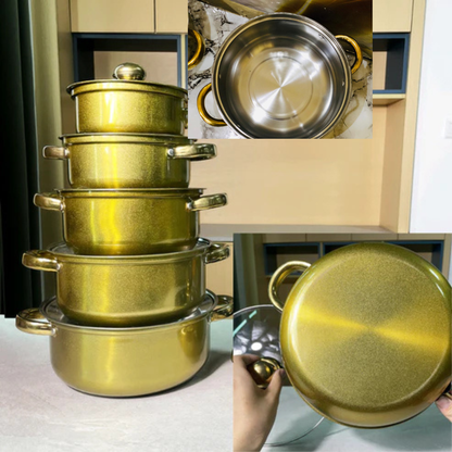 Casseroles inox dorées de 5 Pièces