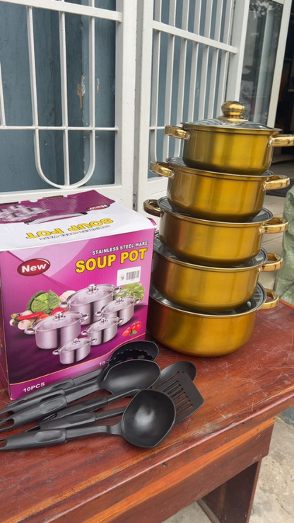 Casseroles inox dorées de 5 Pièces