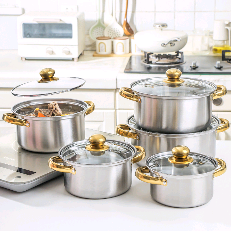 Casseroles inox dorées de 5 Pièces
